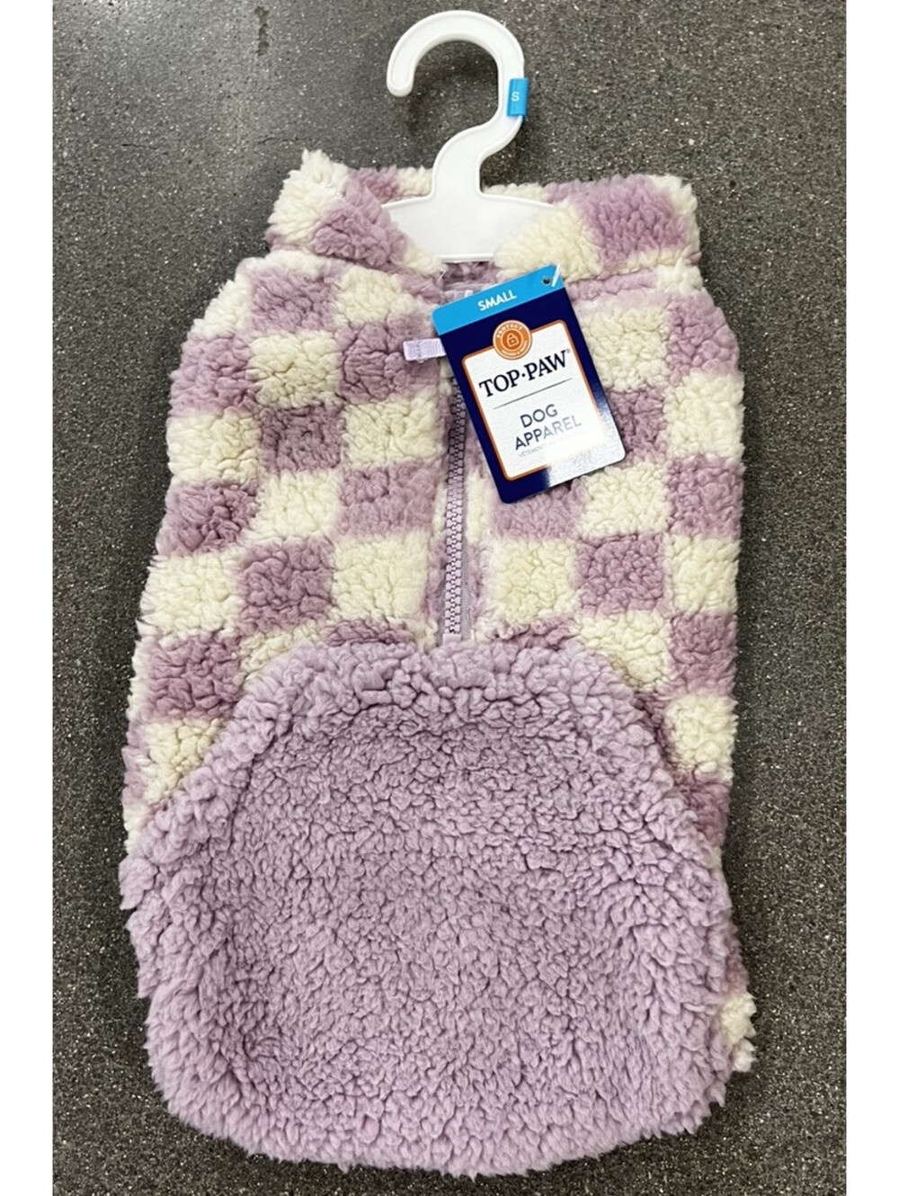 Top Paw Checkered Fleece Zip Up Jacket For Dogs.  Purple Size S